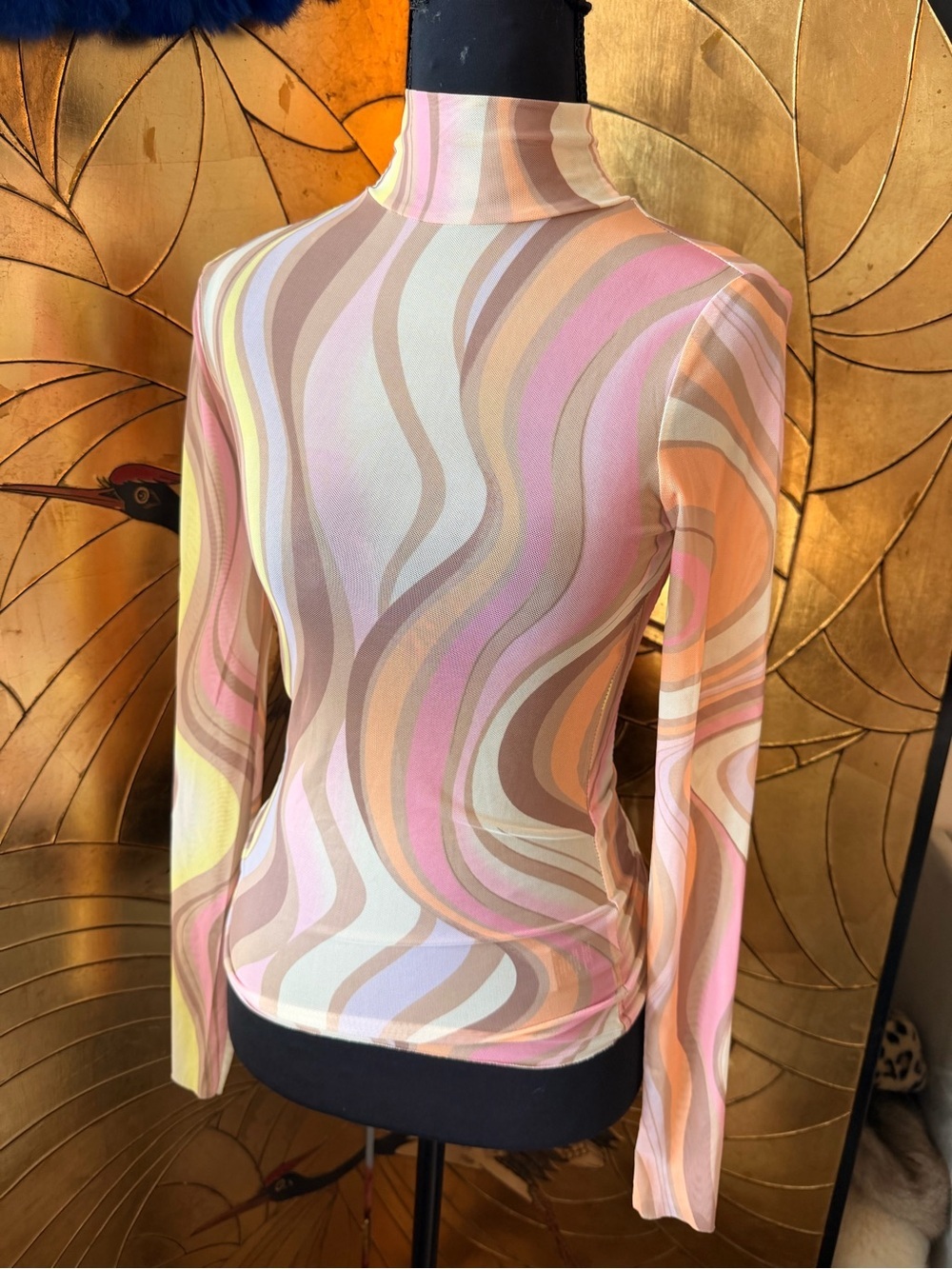 AFRM Retro Wave Long-Sleeve Mock Neck Top - Multi Pink